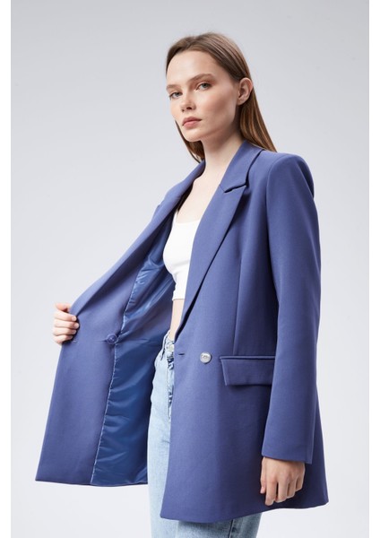 İndigo Oversize Dokuma Blazer Ceket
