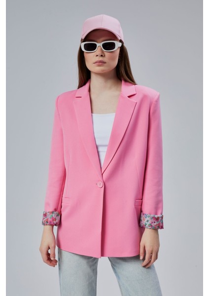 Pembe Kruvaze Yaka Kolu Katlama Detaylı Regular Vatkalı Blazer Ceket