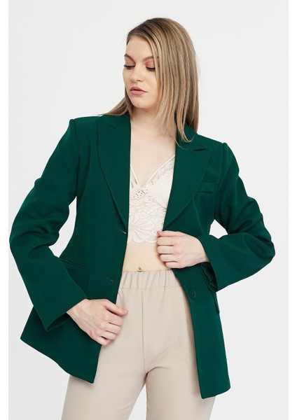 Kadın Regular Astarlı Kruvaze Kapama Dokuma Blazer Ceket