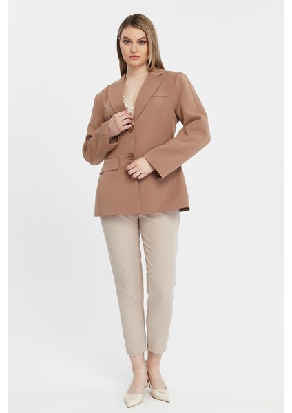 Kadın Regular Astarlı Kruvaze Kapama Dokuma Blazer Ceket