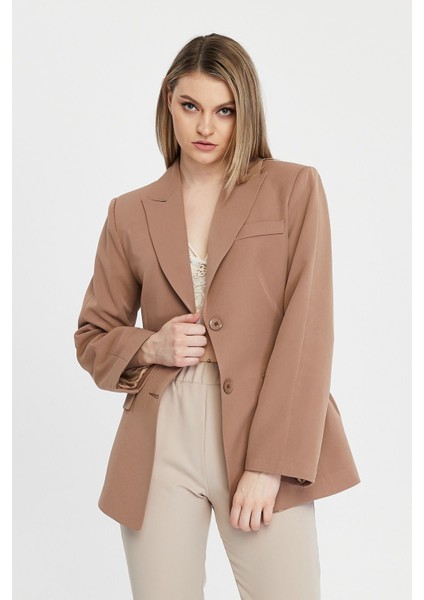 Kadın Regular Astarlı Kruvaze Kapama Dokuma Blazer Ceket