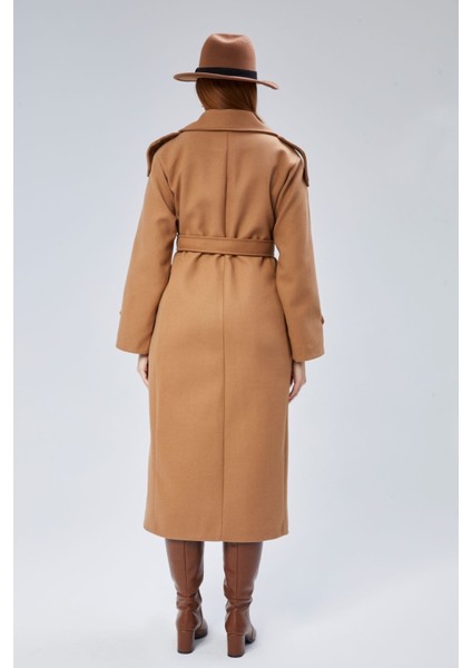 Taba Regular Apolet Detaylı Kruvaze Kaşe Kaban