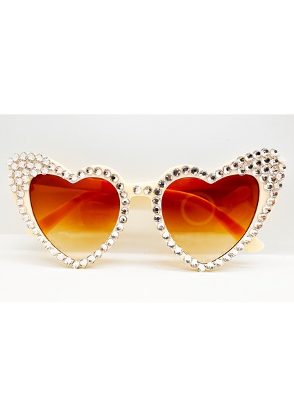 Krem Taşlı Kalp Gelin Gözlüğü modelleri