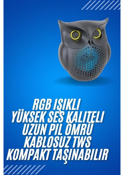 Siyah Bluetooth Hoporlör Baykuş Speaker Bluetooth 5.0 Bağlantılı