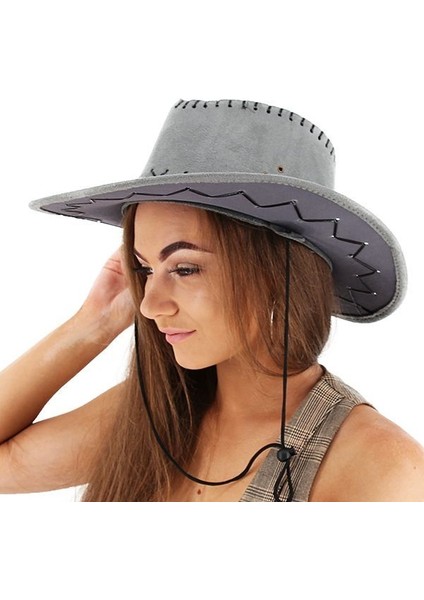 Bağcıklı Çocuk Boy Nubuk Kovboy Şapkası Koyu Gri Renk fiyatları