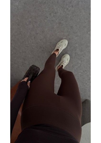 Likralı Yüksek Bel Kahverengi Tayt indirimleri