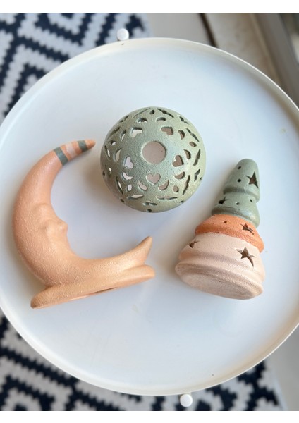 3'lü Seramik Aydede Yuvarlak Çam Ağacı Tealight Mumluk Set fiyatları