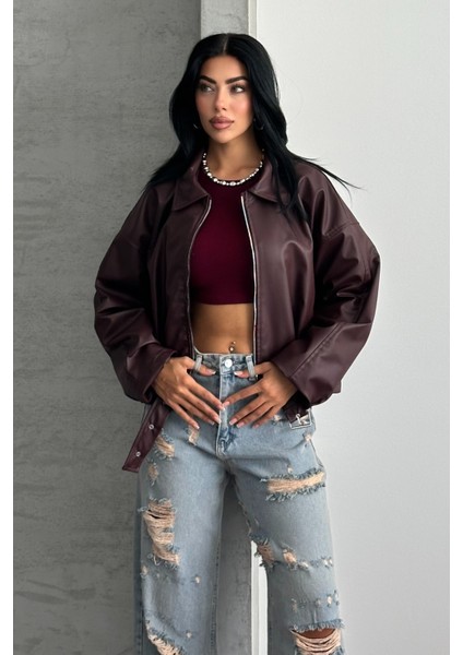 Kadın Oversize Bomber Suni Deri Ceket | Yeni Sezon Kemerli Biker Ceket modelleri
