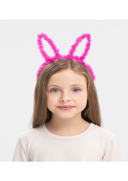 LED Işıklı Peluş Tavşan Kulak Taç Şeker Pembesi
