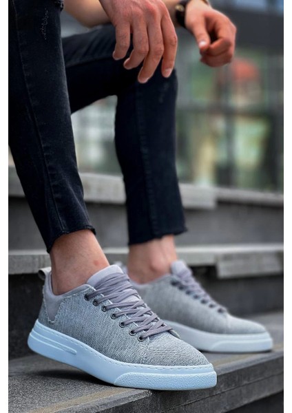 ZRN-X204 Gri Keten Yüksek Taban Günlük Erkek Spor Ayakkabı