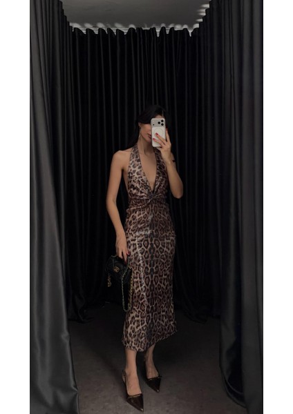 Payetli Leopar Elbise