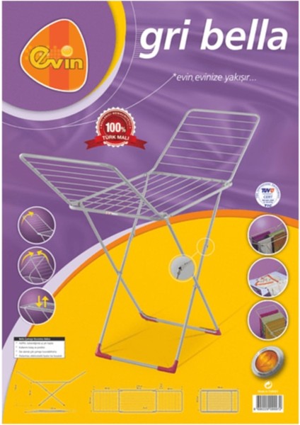 Gri Renkli Çamaşır Kurutmalığı, Dayanıklı ve Pratik Kullanım