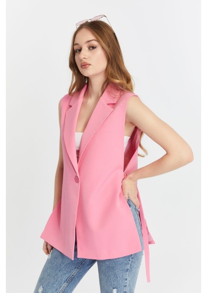 Kadın Pembe Regular Astarlı Dokuma Yelek
