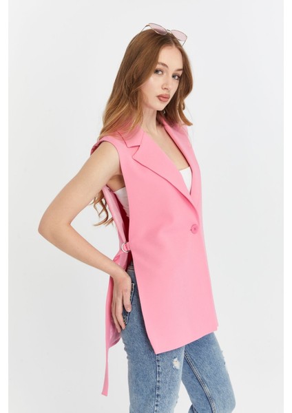 Kadın Pembe Regular Astarlı Dokuma Yelek