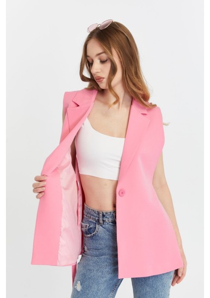 Kadın Pembe Regular Astarlı Dokuma Yelek
