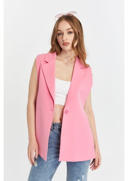 Kadın Pembe Regular Astarlı Dokuma Yelek