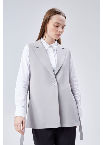 Kadın Gri Regular Astarlı Dokuma Yelek