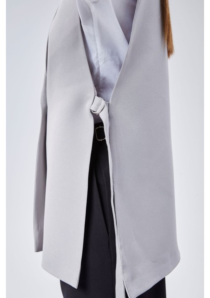 Kadın Gri Regular Astarlı Dokuma Yelek