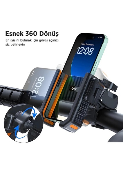 Gidon Bağlantılı Bisiklet Motosiklet Için Esnek Abs 4-7.8″ Inç Telefon Tutucu 360° Dönebilen Tasarım - Lisinya