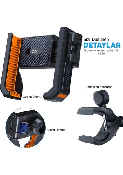 Gidon Bağlantılı Bisiklet Motosiklet Için Esnek Abs 4-7.8″ Inç Telefon Tutucu 360° Dönebilen Tasarım - Lisinya