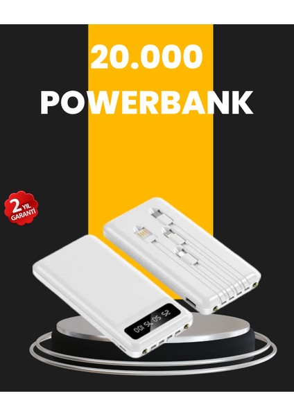 LED Işıklı 20.000MAH Powerbank LCD Gösterge Dahili Çoklu Kablo