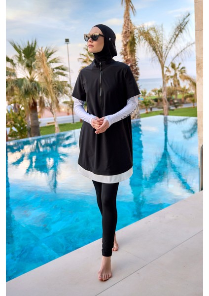 Siyah Tam Kapalı Tesettür Mayo 4 Parça Set M2532 fırsatları