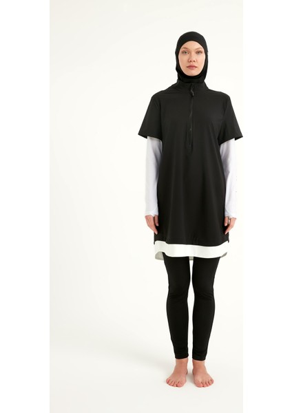 Siyah Tam Kapalı Tesettür Mayo 4 Parça Set M2532