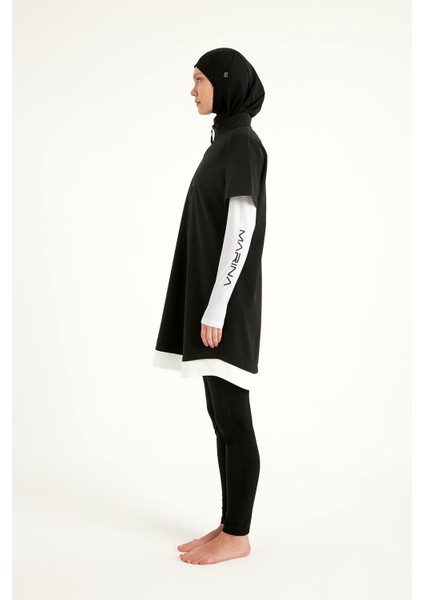 Siyah Tam Kapalı Tesettür Mayo 4 Parça Set M2532