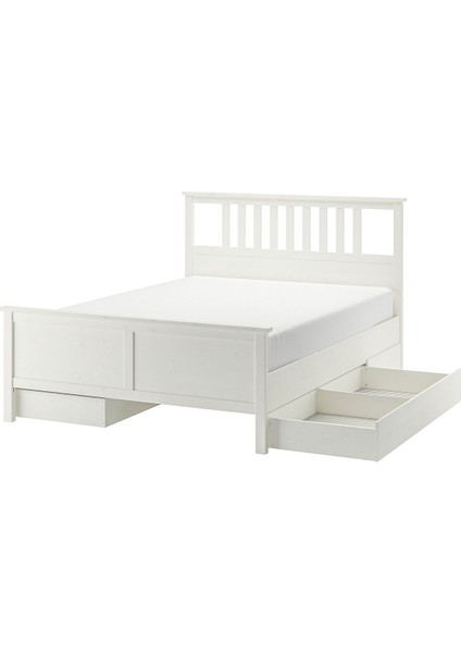 Çift Kişilik Baza, Beyaz Vernik, 140X200 Cm, 4 Çekmeceli
