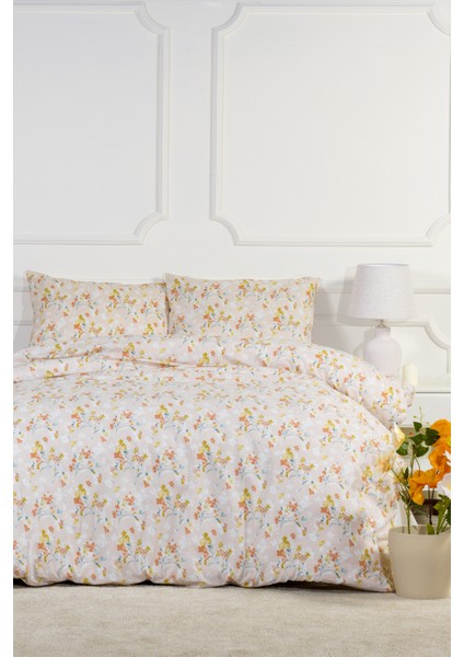 Floret Nevresim Takımı Çift Kişilik Fitted Lastikli (200x220 cm) Ekru