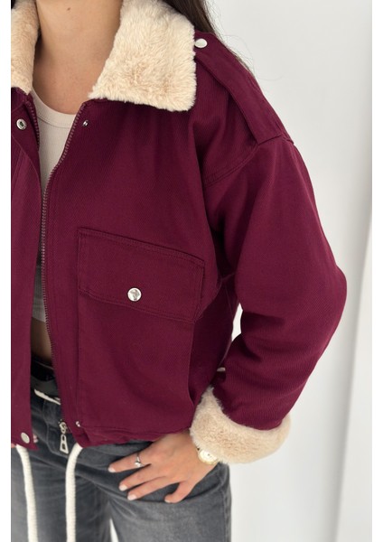 Kadın Peluş Detaylı Fermuarlı Mont – Sıcak & Şehirli Stil fırsatları