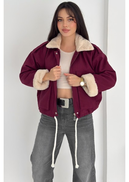 Kadın Peluş Detaylı Fermuarlı Mont – Sıcak & Şehirli Stil indirimleri