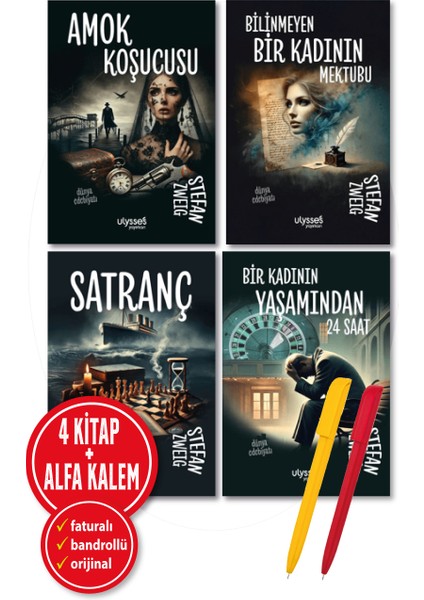 Alfa Kalem+Stefan Zweig 4 Kitap (Amok Koşu+Bilinmeyen Bir+Satranç+Bir Kadının 24 Saat)