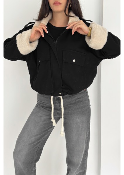 Kadın Peluş Detaylı Fermuarlı Mont – Sıcak & Şehirli Stil fiyatları