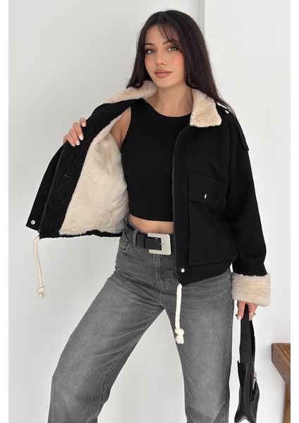 Kadın Peluş Detaylı Fermuarlı Mont – Sıcak & Şehirli Stil modelleri