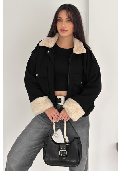 Kadın Peluş Detaylı Fermuarlı Mont – Sıcak & Şehirli Stil fırsatları