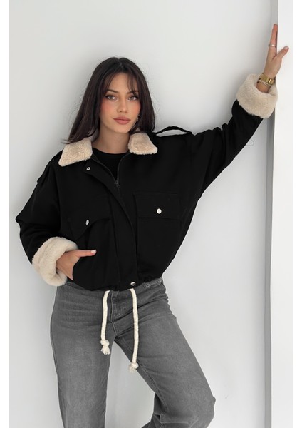 Kadın Peluş Detaylı Fermuarlı Mont – Sıcak & Şehirli Stil indirimleri