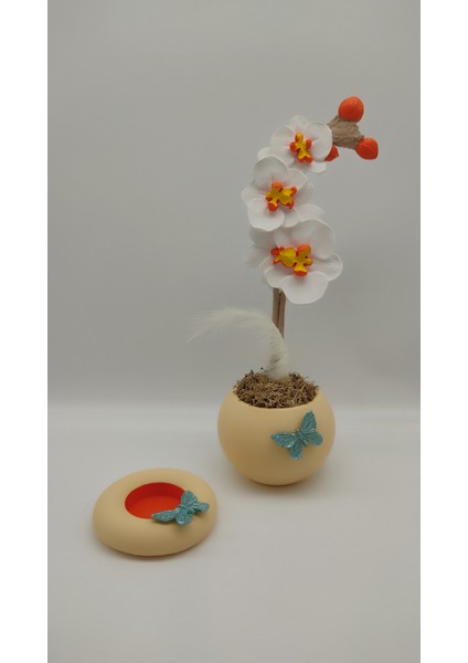 Turuncu Orkide ve Tealıght Mumluk fiyatları