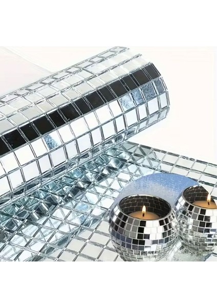 Kare Silver Cam Mozaik Fayans Çıkartmaları El Işi Kare Cam Fayans Kendinden Yapışkanlı Aynalı Dekor Panel 30X30 cm