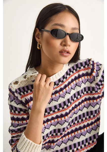 Kadın Omuz Patlı Desenli Triko Kazak fırsatları