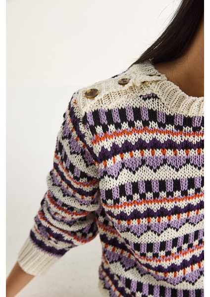 Kadın Omuz Patlı Desenli Triko Kazak indirimleri