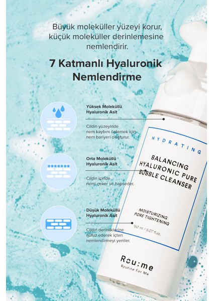 7 Tip Hyalüronik Asit Içeren Nemlendirici ve Gözenek Arındırıcı Köpük Temizleyici