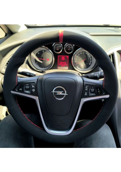 Dikişli Direksiyon Kılıfı Nubuk Deri Kırmızı Yüzük Kırmızı Dikişli Opel Insignia Astra Için