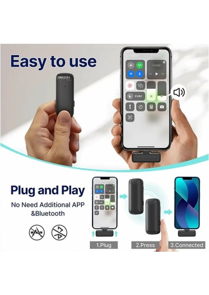 J12TC Kablosuz Çift Mikrofon | iPhone ve Type-C Uyumlu, Şarj Kutulu fırsatları