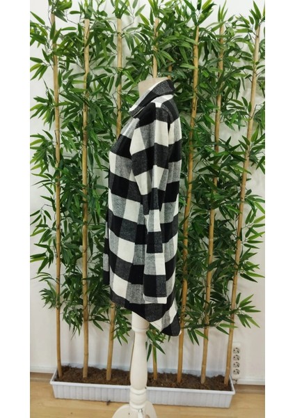 Kadın Uzun Kollu Ekoseli Önden Düğmeli Dokuma Uzun Gömlek