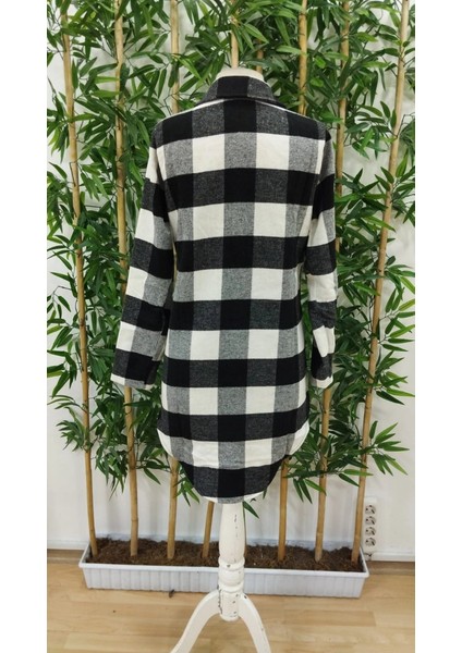 Kadın Uzun Kollu Ekoseli Önden Düğmeli Dokuma Uzun Gömlek