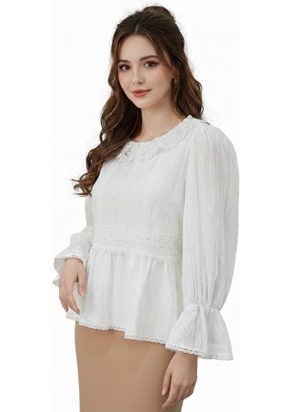 Kadın Yaka Güpürlü Kol Valonlu Bluz BGL-ST04353 modelleri