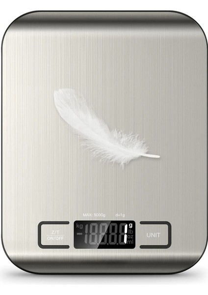 Paslanmaz Çelik Mutfak Tartısı, Hassas LCD Ekran, 5 Kg, Pil Hediyeli