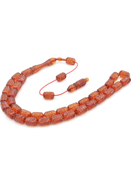 Kalem Işçilikli Kapsül Kesim Sarı Sıkma Kehribar Tesbih fiyatları