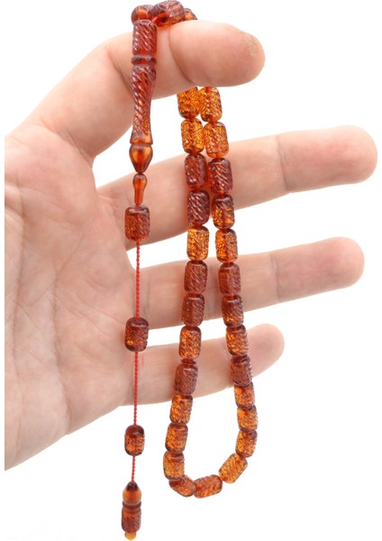 Kalem Işçilikli Kapsül Kesim Sarı Sıkma Kehribar Tesbih modelleri